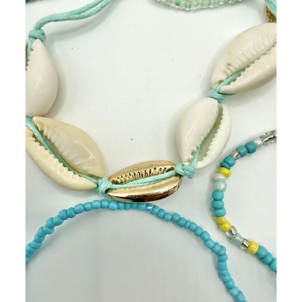Boho 7 Layer Shell Bracelet Natural Beads Gold Starfish Charm Beach Vacation NEW